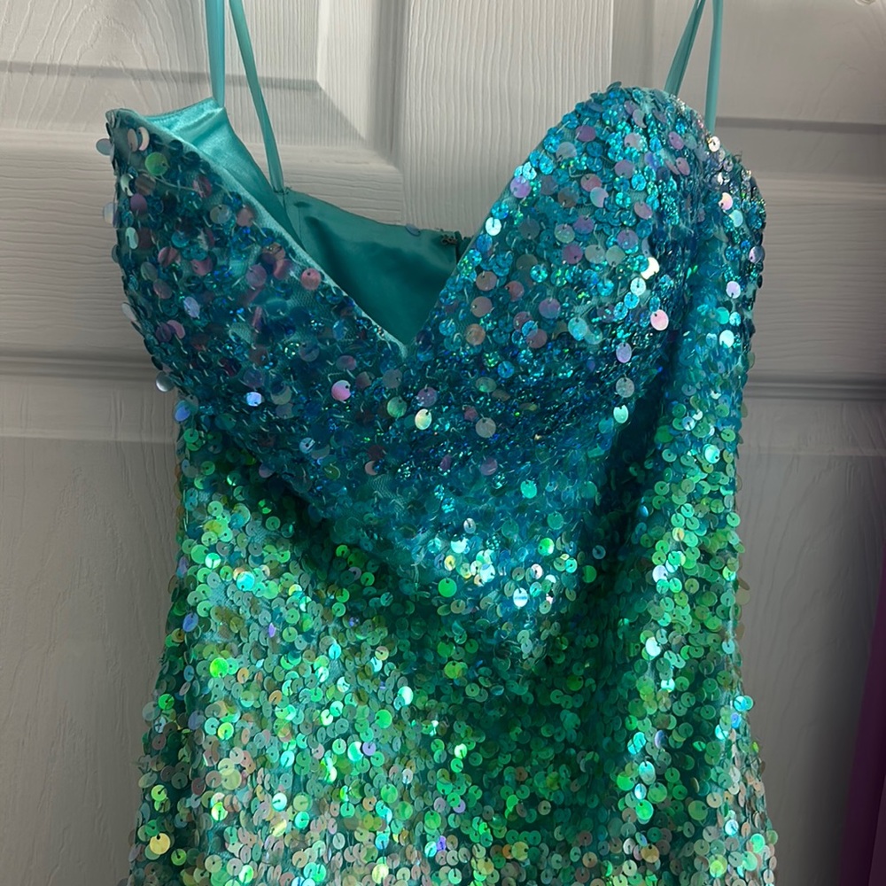 Blue sequin ombré mermaid prom dress